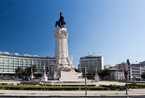 Lisbon, Portugal - October 15, 2015: Monument to the Marquis of Pombal, the prime-minister who rebuilt the old town of Lisbon after the earthquake of 1755, in Lisbon