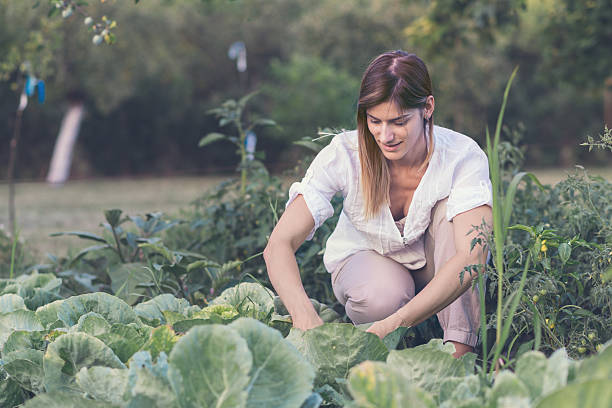 istock Young happy smiling woman working in organic field. 596367616