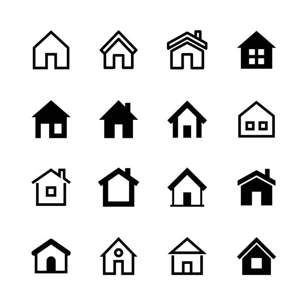 ilustraciones, imágenes clip art, dibujos animados e iconos de stock de conjunto de iconos de inicio, página de inicio - sitio web o símbolo de bienes raíces - casas