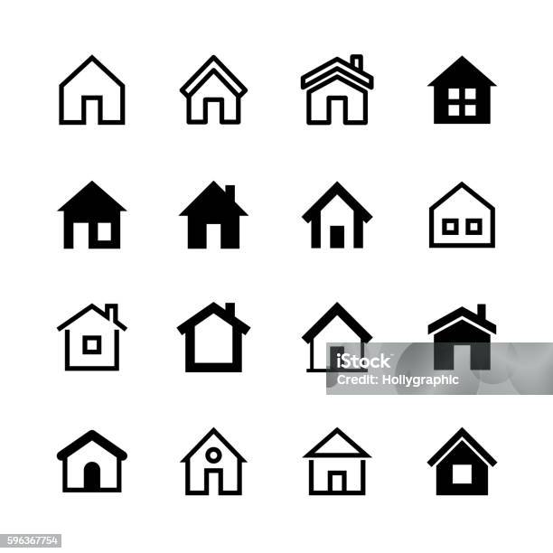 Набор Домашних Иконок Главная Страница Вебсайт Или Символ Недвижимости — стоковая векторная графика и другие изображения на тему Иконка