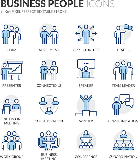 Line Business People Icons Simple Set of Business People Related Color Vector Line Icons. Contains such Icons as Business Meeting, Handshake, Agreement, One on One Meeting and more. Editable Stroke. 64x64 Pixel Perfect. business meeting stock illustrations