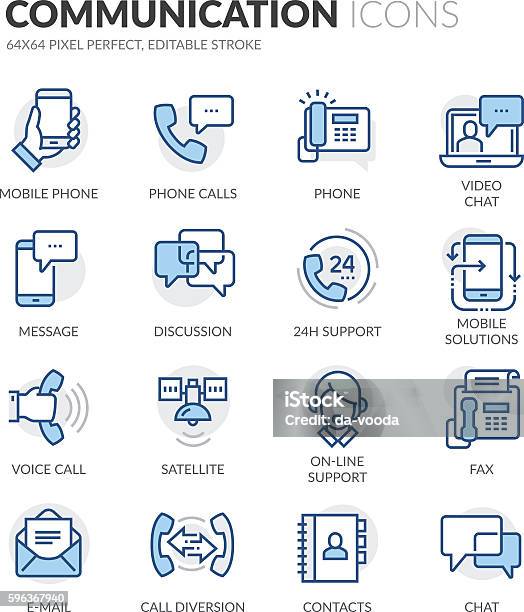 Line Communication Icons Stock Illustration - Download Image Now - Icon Symbol, Communication, Telephone