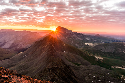 A beautiful sunrise from Wetterhorn Peak in the San Juan Range of the Colorado Rockies