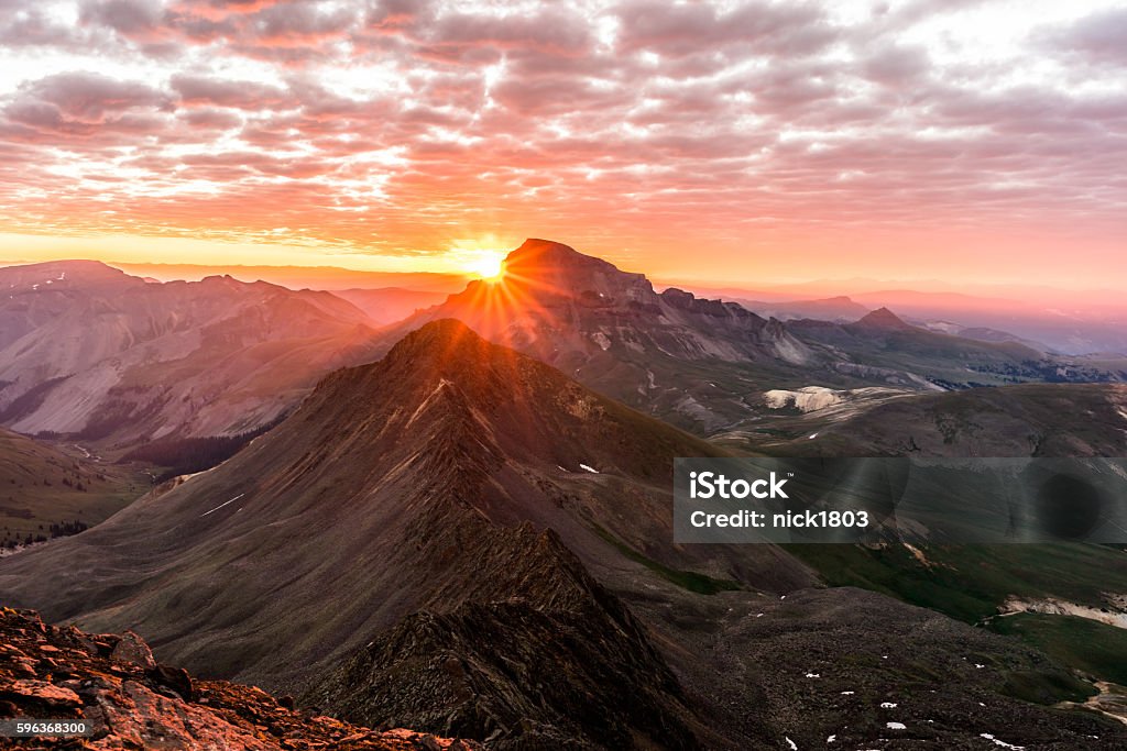 Sunrise from Wetterhorn Peak, Colorado Rocky Mountains USA A beautiful sunrise from Wetterhorn Peak in the San Juan Range of the Colorado Rockies Colorado Stock Photo