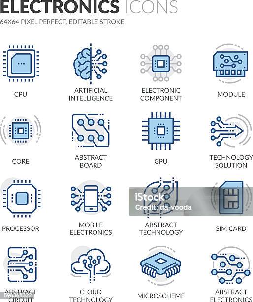 Line Electronics Icons Stock Illustration - Download Image Now - Icon Symbol, Computer Chip, Artificial Intelligence