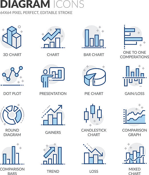 선 다이어그램 아이콘 - infographic icon set finance symbol stock illustrations