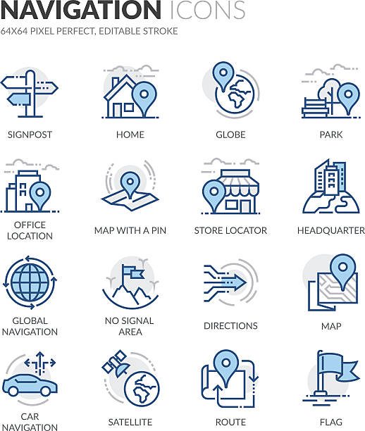 линии навигации иконки - human settlement stock illustrations