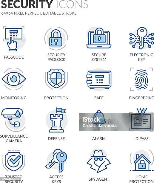 Ligne Icônes De Sécurité Vecteurs libres de droits et plus d'images vectorielles de Icône - Icône, Sécurité, Sûreté