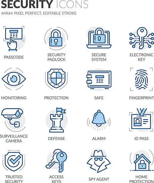 Vector illustration of Line Security Icons