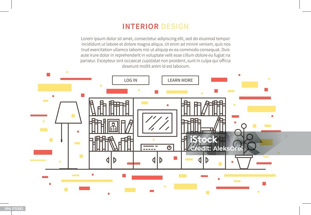 Interior House Design Linear Vector Illustration Stock Illustration ...