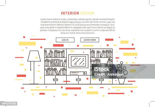Interior House Design Linear Vector Illustration Stock Illustration ...