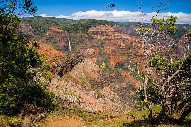 istock helicopter over waimea canyon 596371144