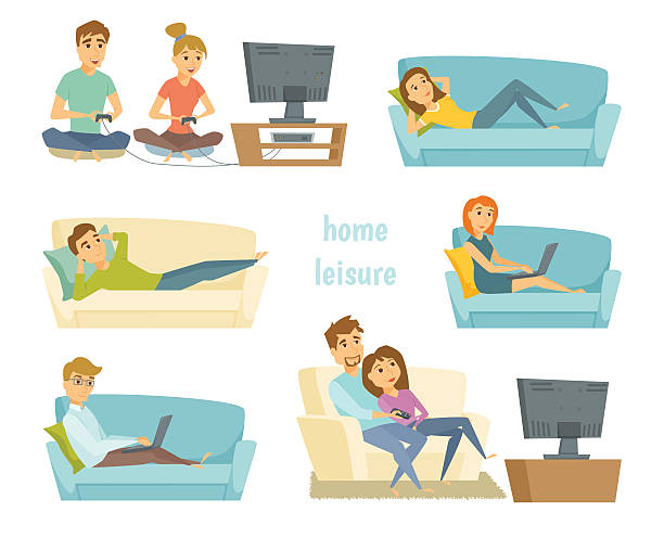 home freizeitvektor - gamer watching tv adult couple stock-grafiken, -clipart, -cartoons und -symbole