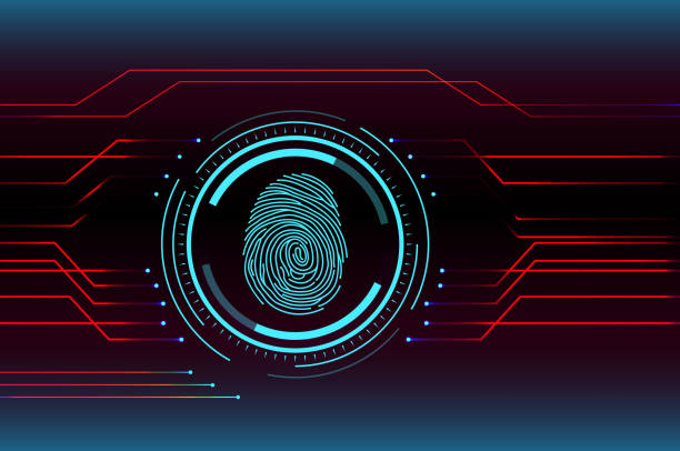 иллюстрация концепции технологии сканирования отпечатков пальцев - fingerprint security system technology forensic science stock illustrations