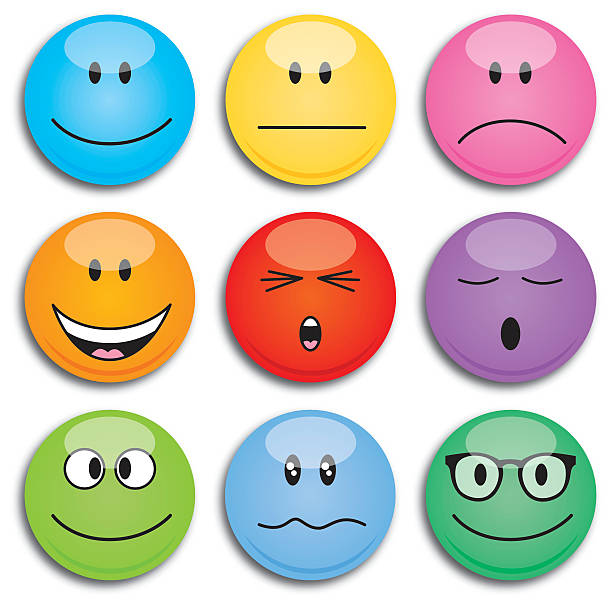 Colorful Round Emoji Faces Vector illustration of nine colorful emoji faces. sour face stock illustrations