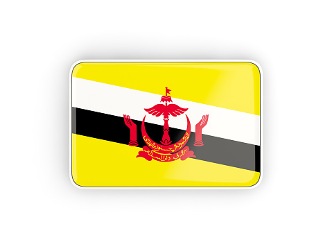 Flag of brunei, rectangular icon with white border. 3D illustration
