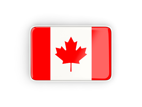 Flag of canada, rectangular icon with white border. 3D illustration