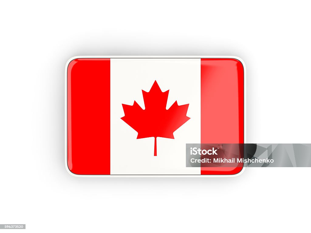 Flag of canada, rectangular icon Flag of canada, rectangular icon with white border. 3D illustration Campaign Button Stock Photo