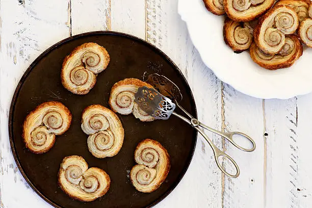 Photo of Palmier biscuits or french pastry made of puff pastry