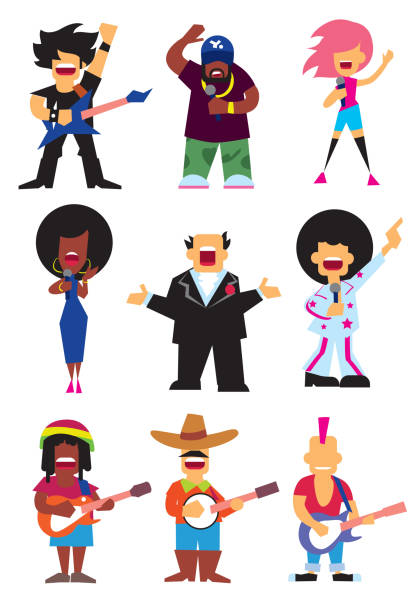 Singers silhouette set vector Singers silhouette of different musical genres set isolated pn white background vector illustration ska stock illustrations