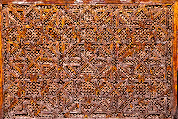 istock Wood carving of geometry islamic pattern - Morocco 596375360