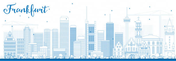 Outline Frankfurt Skyline with Blue Buildings. Outline Frankfurt Skyline with Blue Buildings. Vector Illustration. Business Travel and Tourism Concept with Modern Buildings. Image for Presentation Banner Placard and Web Site. frankfurt stock illustrations