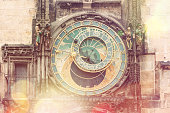 Prague Astronomical Clock (Orloj)  - vintage style