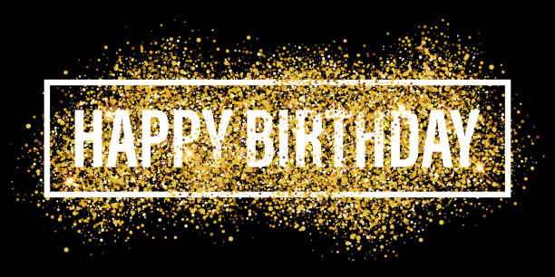 istock Birthday greeting card. Gold glitter flare background. 596378240