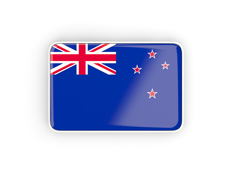 Flag of new zealand, rectangular icon with white border. 3D illustration