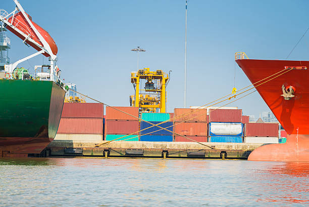 istock Industrial port and Container ship logistic the harbor in Asia , 596380436