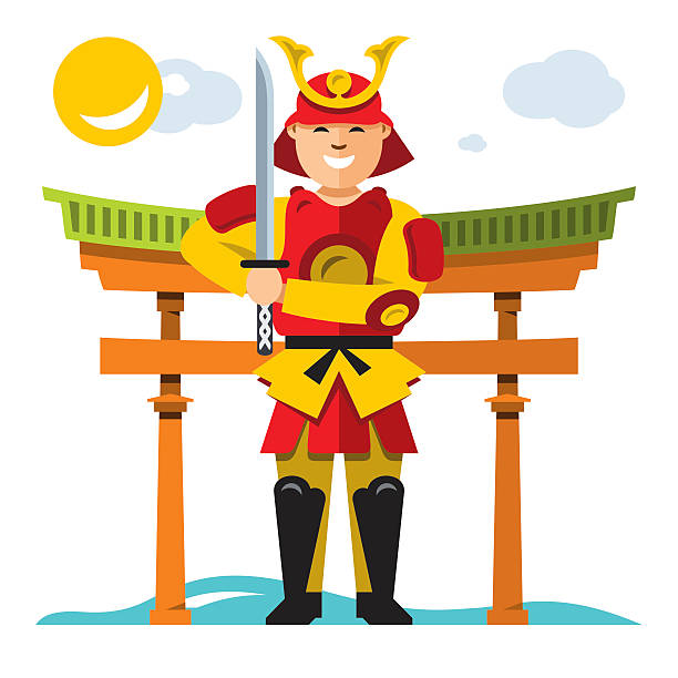 ilustraciones, imágenes clip art, dibujos animados e iconos de stock de vector samurai japan. estilo plano colorido ilustración de dibujos animados. - white background ancient old senior men