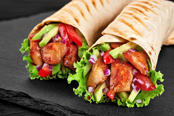 Burrito with grilled chicken and vegetables