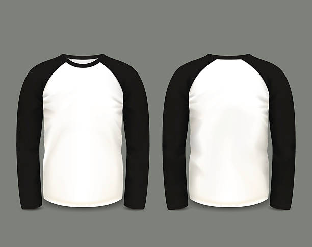 illustrazioni stock, clip art, cartoni animati e icone di tendenza di felpa raglan nera da uomo a manica lunga. modello vettoriale. - t shirt shirt white men