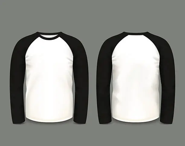 Vector illustration of Men's black raglan sweatshirt long sleeve. Vector template.