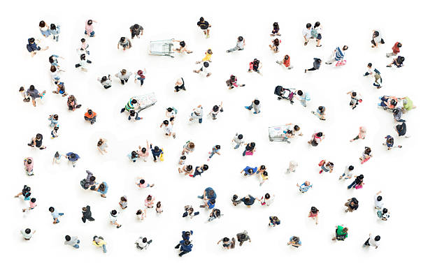 istock Crowd of people blurred on white background 596383874