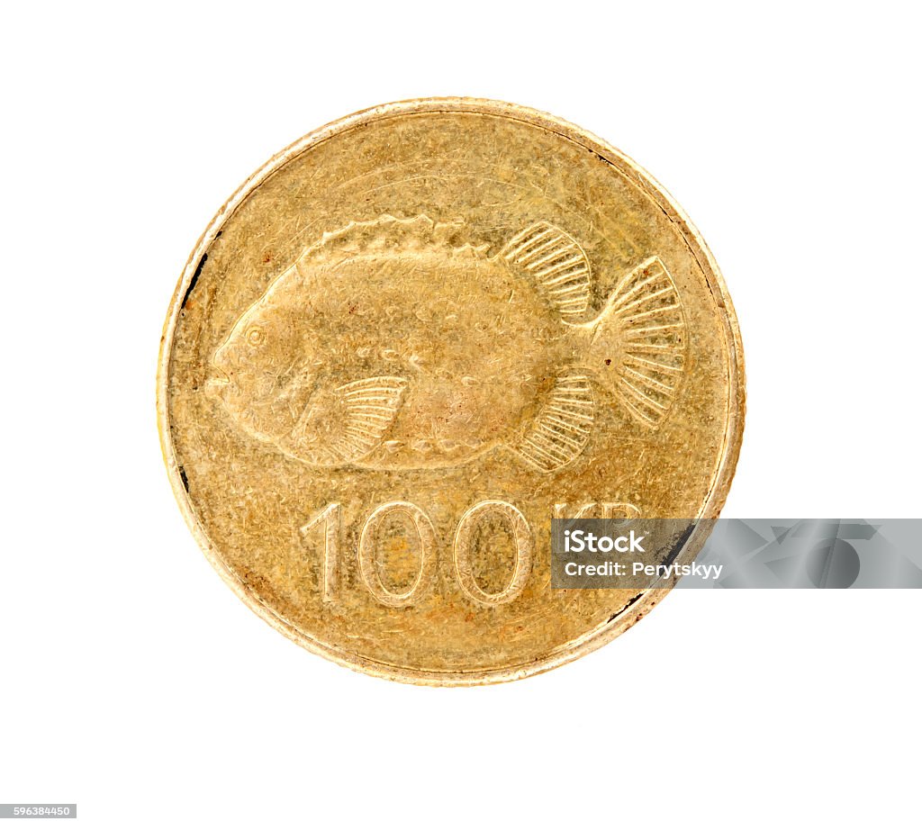 One hundred icelandic krona 100 icelandic krona coin isolated on white background Banking Stock Photo