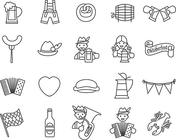 ilustrações, clipart, desenhos animados e ícones de a oktoberfest festival ícones definido. - cans toast