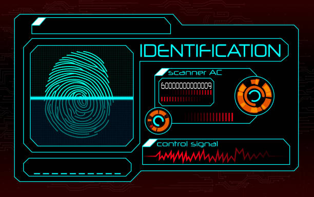 illustrazioni stock, clip art, cartoni animati e icone di tendenza di lettore di impronte digitali - biometrics fingerprint identity flat bed scanner