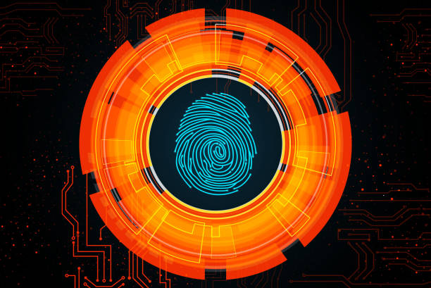 オレンジ色の光の抽象的な技術の背景 - individuality identity computer graphic forensic science点のイラスト素材／クリップアート素材／マンガ素材／アイコン素材