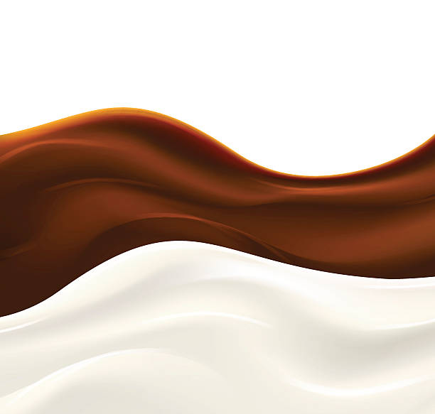 illustrations, cliparts, dessins animés et icônes de vague de lait avec du sirop de chocolat sur fond blanc. - art product paintings abstract art