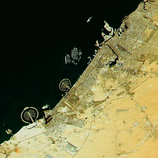 istock Dubai Topographic Map Natural Color Top View 596389726
