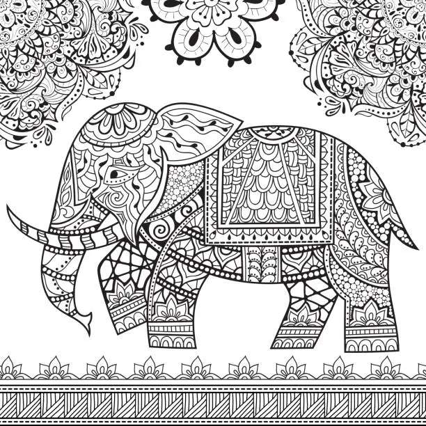 Vector illustration of Ethnic Elephant Seamless Pattern