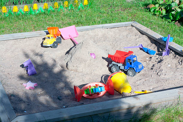 istock Wooden sandpit in the garden 596391078