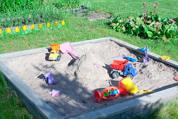 istock Wooden sandpit in the garden 596391344