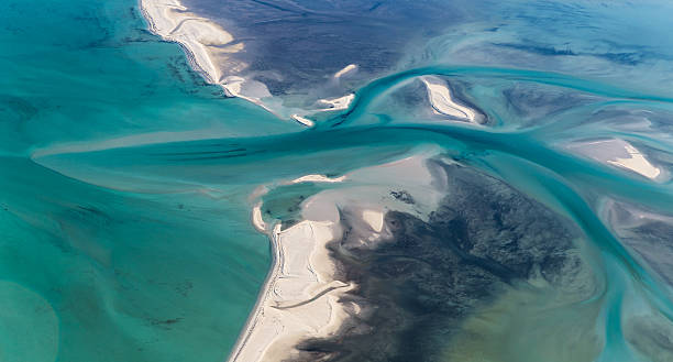 istock Multi Colored Tidal Water Channels Transforming the White Sand Banks 596767624