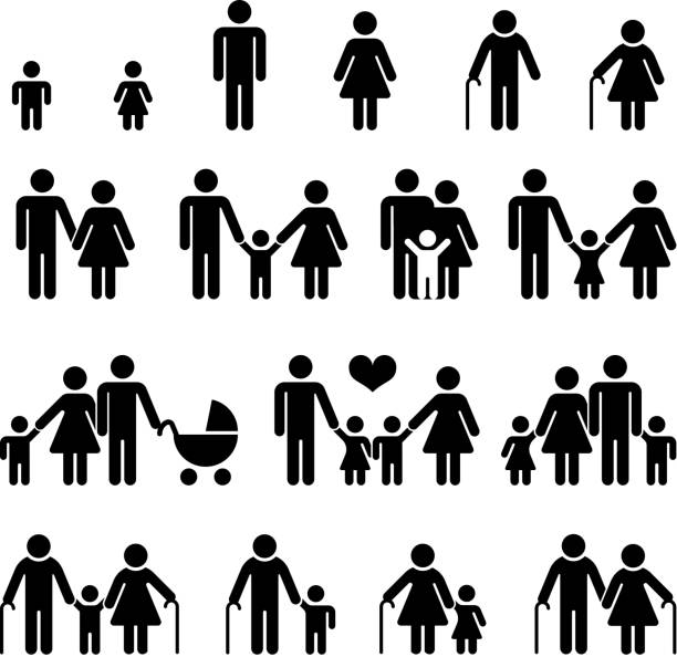 ikony wektorów dla rodzin i osób - multi generation family obrazy stock illustrations