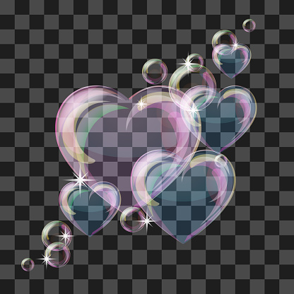 Heart-shaped transparent clean realistic soap water bubble. Vector illustration