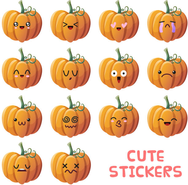 귀여운 호박 아이콘 세트 - halloween pumpkin human face laughing stock illustrations