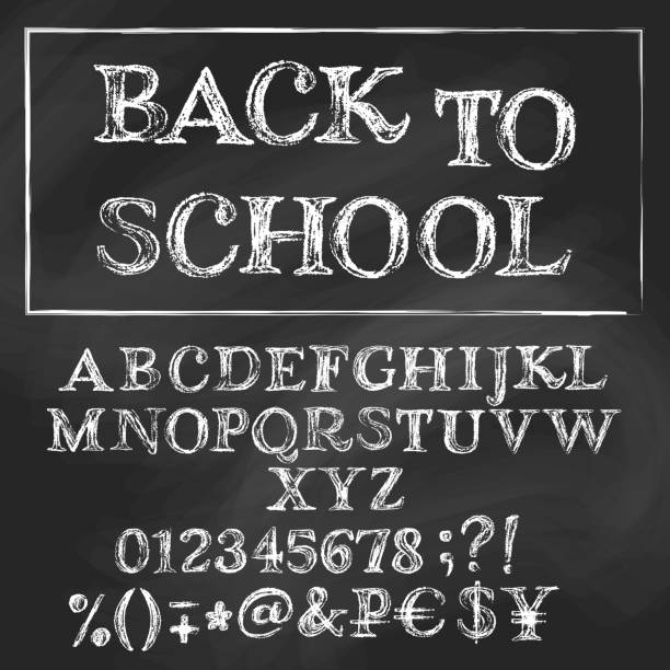 zurück zur schule kreide römisches alphabet - child alphabetical order writing alphabet stock-grafiken, -clipart, -cartoons und -symbole