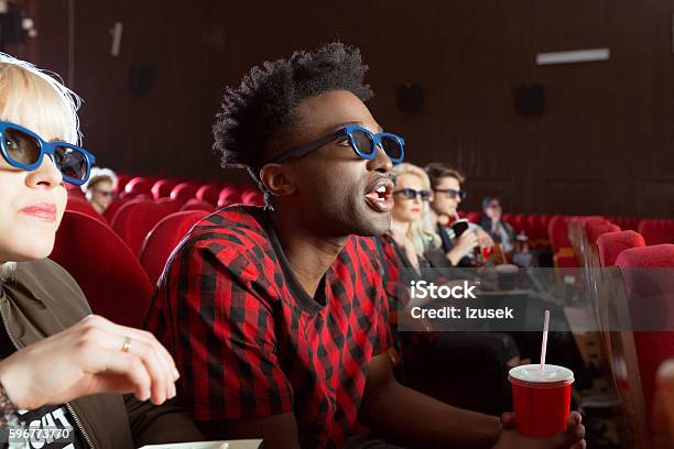 Young People In 3d Movie Theater Stock Photo - Download Image Now - Movie Theater, African-American Ethnicity, Black Color